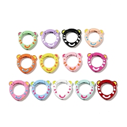 Mixed Color Spray Painted Alloy Spring Gate Rings, Ring with Tiger Ears, Mixed Color, 27.5x27x4mm