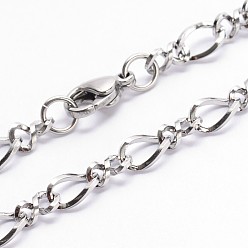 Stainless Steel Color Fashionable 304 Stainless Steel Chain Necklaces, with Lobster Clasps, Stainless Steel Color, 19.7 inch(50cm)
