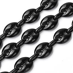 Black Alloy Coffee Bean Chains, with Iron Oval Link, Unwelded, Spray Paint, Cadmium Free & Lead Free, with Spool, Black, Coffee Bean: 13.5x10.5x4.5mm, Link: 9x4x2mm