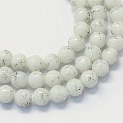 Blanco Vidrio pintado hornear hebras de perlas redondo, blanco, 8.5~9 mm, agujero: 1.5 mm, sobre 105 unidades / cadena, 31.8 pulgada