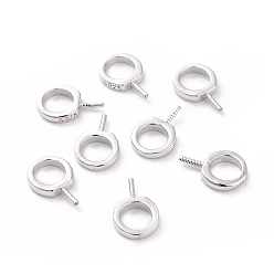 Platinum Rhodium Plated 925 Sterling Silver Screw Eye Peg Bails, Ring, Platinum, 9x6x1mm, Hole: 4mm, Pin: 0.6mm