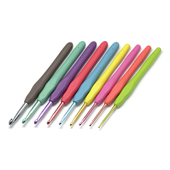 Color mezclado Agujas de ganchillo de aluminio agujas, con mango de plástico, color mezclado, 140x11~13x9~11 mm, pin: 2.0~6.0 mm, 9pcs / set