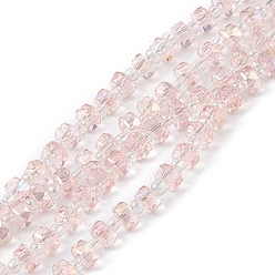 Pink Transparent Electroplate Glass Beads Strands, Faceted, Rondelle, AB Color Plated, Pink, 5.5x3.5~4mm, Hole: 1mm, about 100pcs/strand, 21.65~22.05 inch(55~56cm)