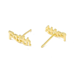 Real 24K Gold Plated Brass Word Faith Stud Earrings for Women, Cadmium Free & Lead Free, Real 24K Gold Plated, 4.5x12mm, Pin: 0.7mm