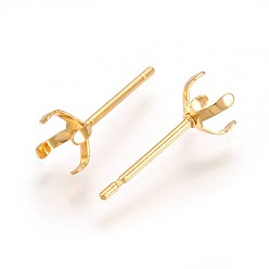 Golden 304 Stainless Steel Stud Earring Findings, Prong Earring Settings, Golden, 14.5x5.5mm, Inner Diameter: 5mm, Pin: 0.7mm