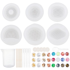 White DIY Fruit Shape Pendant Silicone Molds Kits, Including Wooden Craft Sticks, Plastic Pipettes, Latex Finger Cots, Plastic Measuring Cups, plastic Spoon, UV Gel Nail Art Tinfoil, White, 29x28x11mm, Inner Diameter: 15x23mm, 1pc