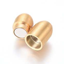 Golden 304 Stainless Steel Magnetic Clasps with Glue-in Ends, Ion Plating (IP), Matte, Column, Golden, 19x9mm, Hole: 5mm