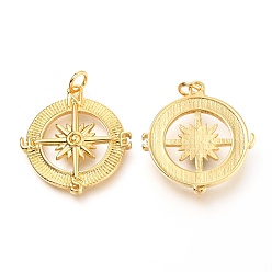 Real 18K Gold Plated Brass Pendants, with Jump Rings, Compass, Real 18K Gold Plated, 24x22x3mm, Hole: 3.2mm
