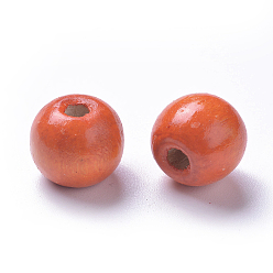 Dark Orange Dyed Natural Wood Beads, Round, Lead Free, Dark Orange, 12x11mm, Hole: 4mm, about 1800pcs/1000g