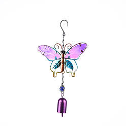 Orchid Bell Wind Chimes, Glass & Iron Art Pendant Decorations, Butterfly, Orchid, 290x160mm