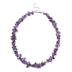 Amethyst Natural Amethyst Chip Beaded Necklace, Gemstone Jewelry for Women, Platinum, 16.14 inch(41cm)