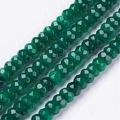 Verde Malasia perlas naturales jade hebras, teñido, facetados, Rondana plana, verde, 4x3 mm, agujero: 1 mm, 116 pcs / Hilo, 13.7 pulgada (35 cm)