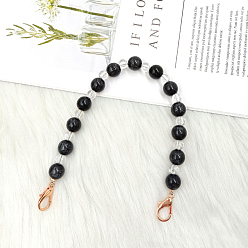 Noir Anses de sac en perles de verre, avec fermoir mousqueton en métal, pour accessoires de remplacement de sangles de sac, noir, 31 cm