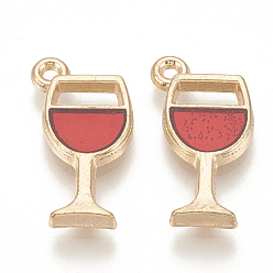 Red Alloy Enamel Pendants, Cadmium Free & Lead Free, Goblet, Light Gold, Red, 19.5x9x2mm, Hole: 1mm