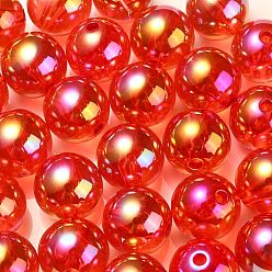 Red UV Plating Transparent Rainbow Iridescent Acrylic Beads, Bubble Beads, Round, Red, 15~15.5x15.5~16mm, Hole: 2.6~2.7mm