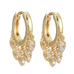 Real 18K Gold Plated Brass Micro Pave Clear Cubic Zirconia Huggie Hoop Earrings, Long-Lasting Plated, Teardrop, Real 18K Gold Plated, 19.5mm, Pin: 0.9mm