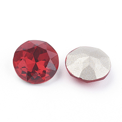 Light Siam Pointed Back & Back Plated Glass Rhinestone Cabochons, Grade A, Faceted, Flat Round, Light Siam, 10x5mm