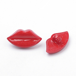 Red Acrylic Shank Buttons, 1-Hole, Lip, Red, 13x25x10mm, Hole: 4mm