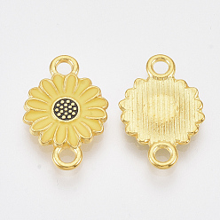 Gold Golden Tone Alloy Links connectors, with Enamel, Daisy Flower, Gold, 20.5x13.5x2.5mm, Hole: 2mm