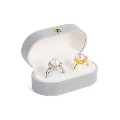 Gris Claro Cajas de joyería de anillo de pareja de terciopelo, estuche para guardar anillos de boda, oval, gris claro, 7x4x3 cm
