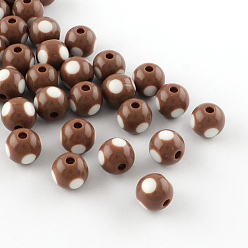 Saddle Brown Dot Pattern Opaque Acrylic Beads, Round, Saddle Brown, 16x15mm, Hole: 3mm, about 220pcs/500g