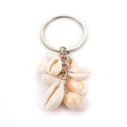 Platinum Cowrie Shell Keychain, with Iron Key Clasp, Platinum, 79mm