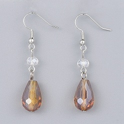 Dark Goldenrod Electroplate Glass Dangle Earrings, with Brass Earring Hooks, Dark Goldenrod, 47~50mm, Pin: 0.6mm 