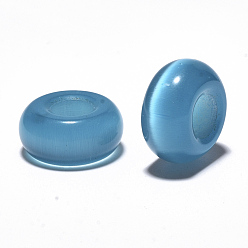 Bleu Acier Cat Eye perles européennes, Perles avec un grand trou   , rondelle, bleu acier, 14x7mm, Trou: 5~6mm