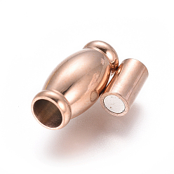 Rose Gold 304 Stainless Steel Magnetic Clasps with Glue-in Ends, Oval, Rose Gold, 14x6.5mm, Hole: 3mm
