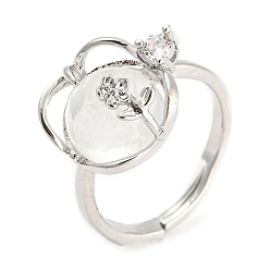 Хрусталь Регулируемое кольцо с круглым кристаллом кварца и цветком, платиновое латунное кольцо с хрустальными стразами, внутренний диаметр: 18 мм