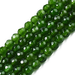 Green Natural White Jade Bead Strands, Dyed, Faceted, Round, Green, 4mm, Hole: 1mm, about 88~89pcs/strand, 14.37~14.57 inch(36.5~37cm)