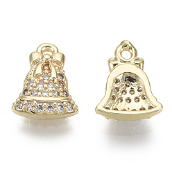 Real 18K Gold Plated Brass Micro Pave Clear Cubic Zirconia Charms, for Christmas, Nickel Free, Bell, Real 18K Gold Plated, 11x8x2mm, Hole: 1mm
