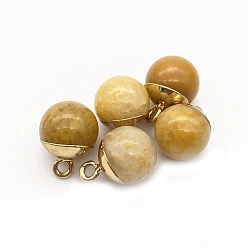 Topaz Jade Natural Topaz Jade Round Charms with Golden Plated Metal Findings, 15x10mm