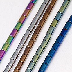 Color mezclado Electroplate no magnéticas de hematita sintética hebras de cuentas, columna, Grado A, color mezclado, 4x2 mm, agujero: 0.8~0.9 mm, sobre 100 unidades / cadena, 16 pulgada