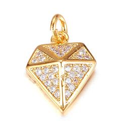 Golden Brass Micro Pave Cubic Zirconia Charms, Diamond, Golden, 14.5x12x4mm, Hole: 3mm