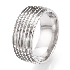 Color de Acero Inoxidable 201 ajustes de anillo de dedo acanalados de acero inoxidable, núcleo de anillo en blanco para esmalte, color acero inoxidable, 8 mm, tamaño de 7, diámetro interior: 17 mm