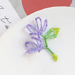 Medium Purple Glass Seed Braided Beaded Pendant, Flower of Life, Medium Purple, 49x46mm