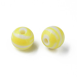 Yellow Opaque Striped Acrylic Beads, Round, Yellow, 11.5x10.5mm, Hole: 2.5mm, about 549pcs/500g