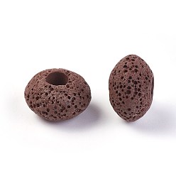 Brun De Noix De Coco Perles de pierre de lave naturelle, teint, rondelle, brun coco, 15.5~16x9.7~10mm, Trou: 5~5.4mm