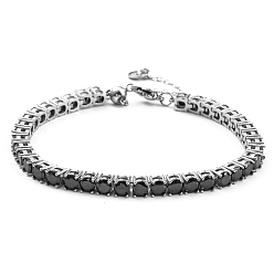 Jet Bracelet en strass, 304 bracelet chaîne à maillons en acier inoxydable, jet, 9-1/8 pouce (23 cm)