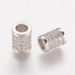 Platinum Brass Micro Pave Cubic Zirconia Beads, Column, Platinum, 8.5x6.5mm, Hole: 3.5mm