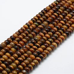 Tiger Eye Natural Tiger Eye Beads Strands, Rondelle, 6x4mm, Hole: 1mm, about 96~97pcs/strand, 15.3 inch(39cm)
