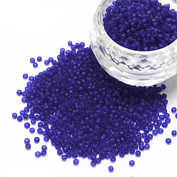 Azul Oscuro 12/0 calificar unas cuentas redondas de semillas de vidrio, estilo esmerilado transparente, azul oscuro, 2x1.5 mm, agujero: 0.8 mm, 30000 unidades / bolsa