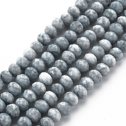 Gris Hebras opacas de perlas de vidrio pintadas para hornear, piedras de imitación, facetados, Rondana plana, gris, 6x5 mm, agujero: 1 mm, sobre 80~81 unidades / cadena, 14.76 pulgada ~ 14.96 pulgada (37.5~38 cm)