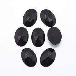 Black Acrylic Rhinestone Flat Back Cabochons, Faceted, Bottom Silver Plated, Oval, Black, 40x30x7~7.5mm