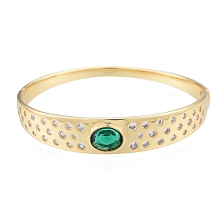 Green Cubic Zirconia Oval Hinged Bangle, Real 18K Gold Plated Brass Jewelry for Women, Green, Inner Diameter: 2-1/8x2-3/8 inch(5.3x6cm)