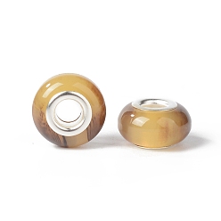 Седло Коричневый Rondelle смолы европейские шарики, бусины с большим отверстием, имитация камней, с двойных ядер серебрянного цвета, седло коричневый, 13.5x8 мм, отверстие : 5 мм