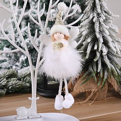 White Cloth Pendant Decorations, for Christmas Decorations, Angel with Feather Dress, White, 220x90mm