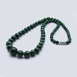 Sea Green Natural Malachite Graduated Beaded Necklaces, with Brass Clasps, Sea Green, 18.9 inch(48cm)