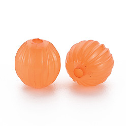 Dark Orange Imitation Jelly Acrylic Beads, Corrugated Beads, Round, Chocolate, 14x13mm, Hole: 2.5mm, about 356pcs/500g